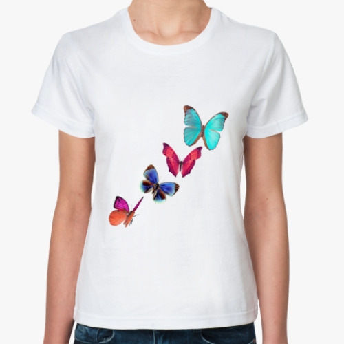 Классическая футболка с принтом  'Бабочки'