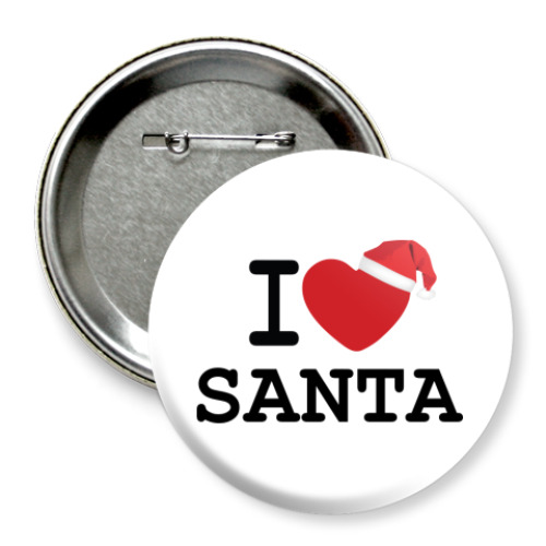 Значок 75мм с принтом Новогодний принт I Love Santa
