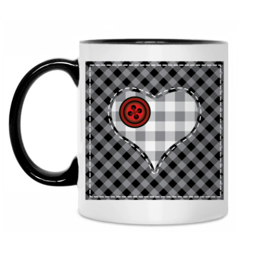 Кружка с принтом Клетчатое сердце