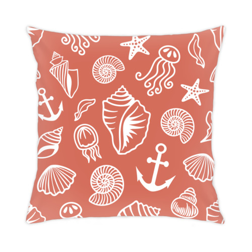 Подушка с принтом Морская тематика: подводные обитатели