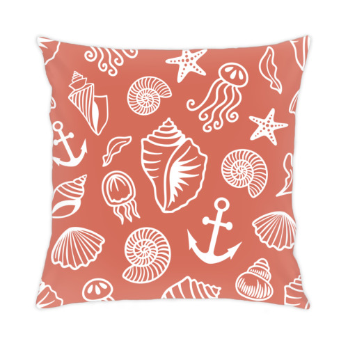 Подушка с принтом Морская тематика: подводные обитатели