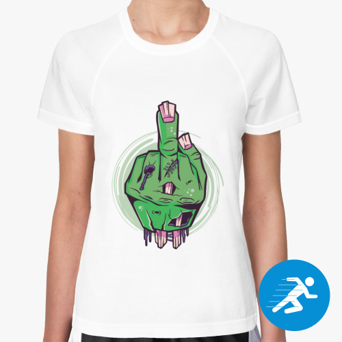 Женская спортивная футболка с принтом Средний палец мертвеца