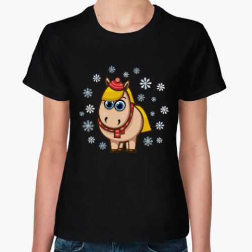 Женская футболка Зимняя лошадка