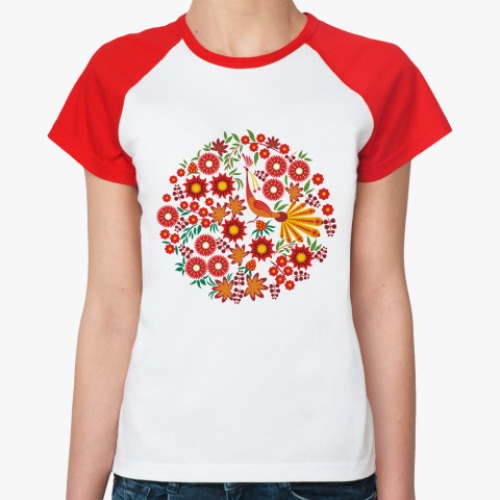 Женская футболка реглан роспись цветы