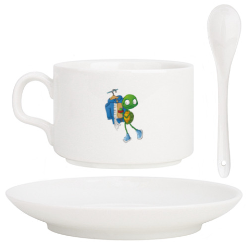 Кофейный набор с принтом Чистюля Черепашонок с щеткой