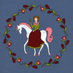 Russian folk flower ornament. Girl and unicorn