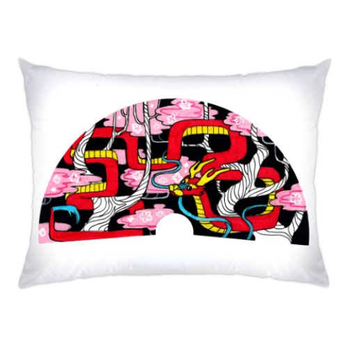 Подушка с принтом Japanese Dragon Дракон Веер