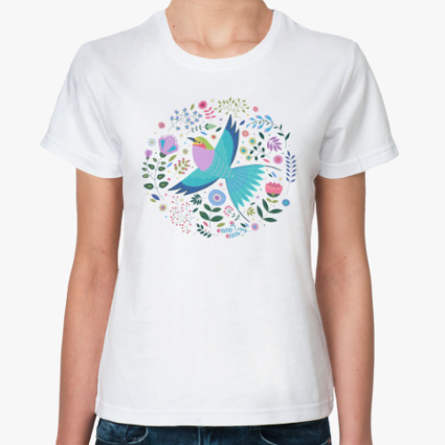 Классическая футболка Птица среди цветов