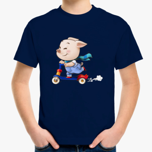 Детская футболка с принтом Хрюндель на самокате
