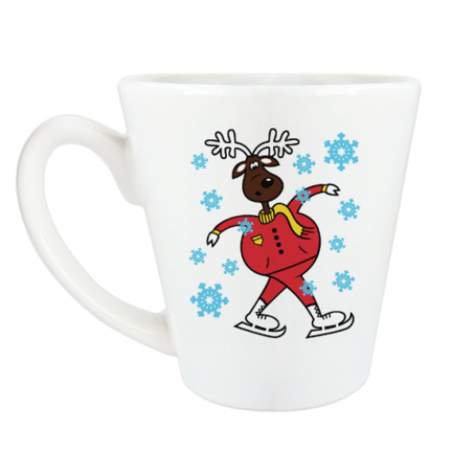 Чашка Латте с принтом Олень на коньках