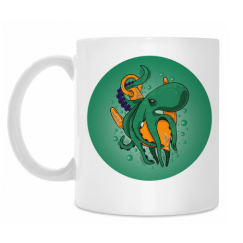 Кружка Морское чудовище осьминог обвивший якорь под водой