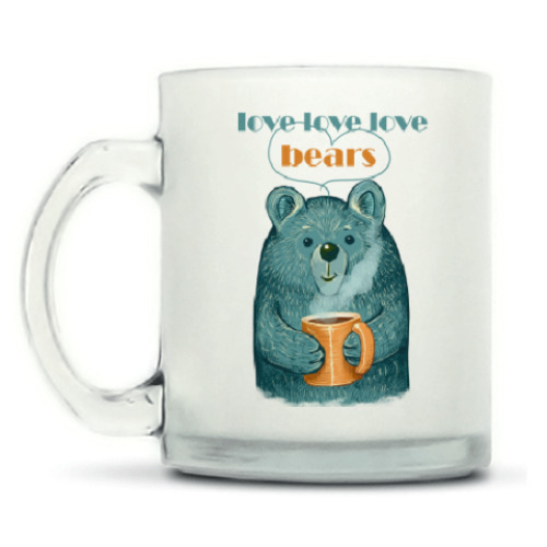 Кружка матовая с принтом Медведь с кружкой