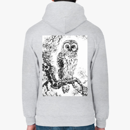 Толстовка худи с принтом Сова на сосне