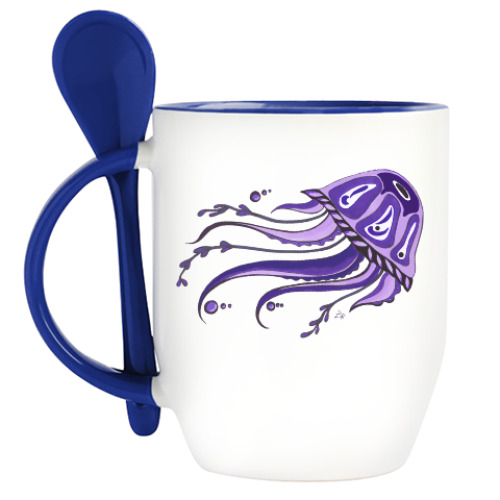 Кружка с ложкой Фиолетовая медуза