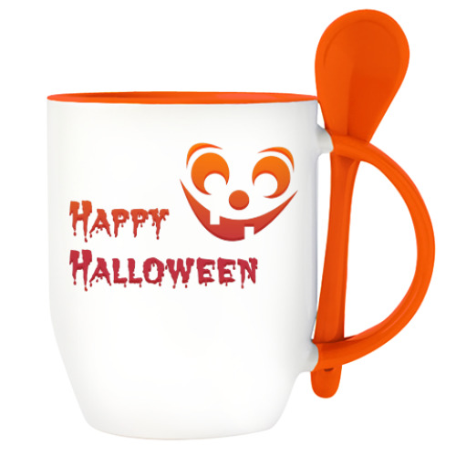 Кружка с ложкой с принтом Happy Helloveen