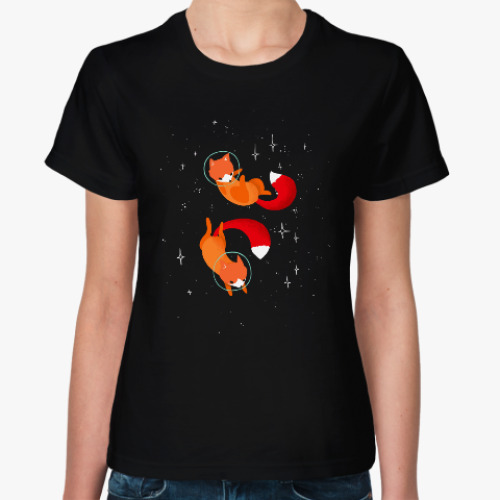 Женская футболка с принтом лисы в космосе