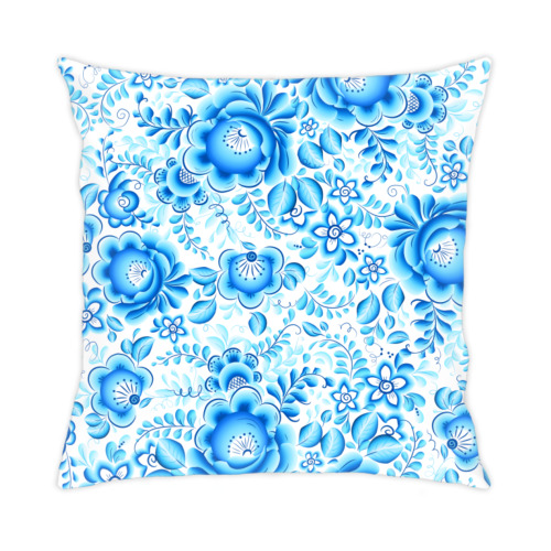 Подушка с принтом Цветы в стиле Гжель