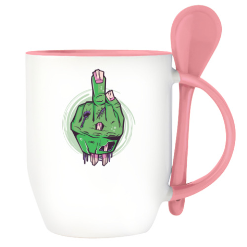Кружка с ложкой с принтом Средний палец мертвеца