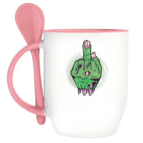 Кружка с ложкой с принтом Средний палец мертвеца