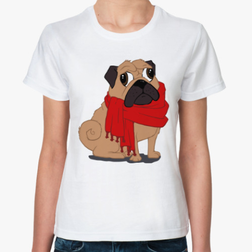 Классическая футболка с принтом Мопс