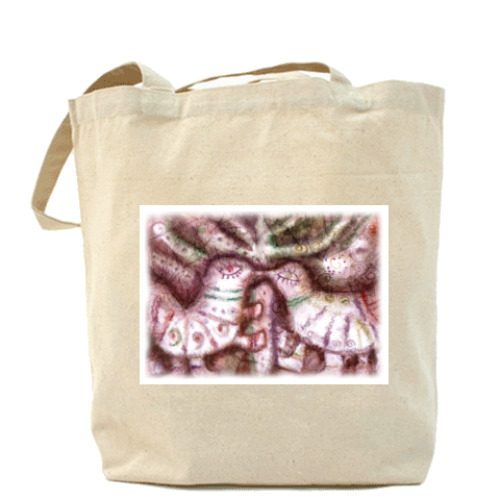 Сумка шоппер с принтом Птички целуются. Любовь.