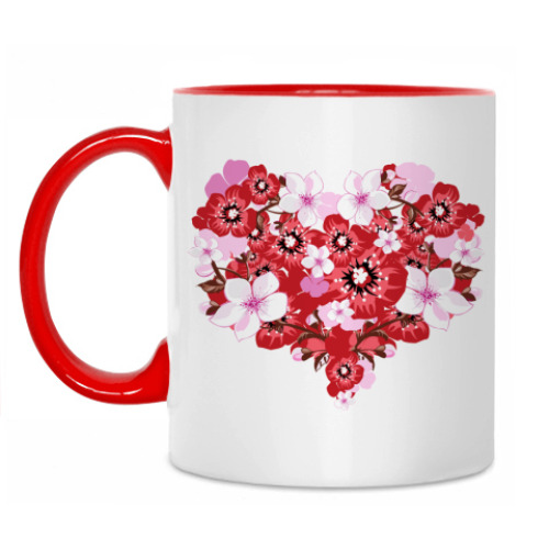 Кружка с принтом Цветочное сердце