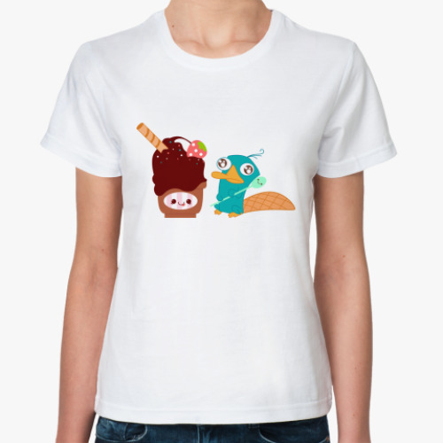 Классическая футболка  Утконос и мороженко
