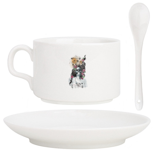 Кофейный набор с принтом Девушка-Лев-Череп