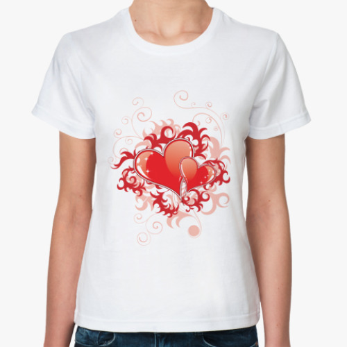 Классическая футболка с принтом Два сердца