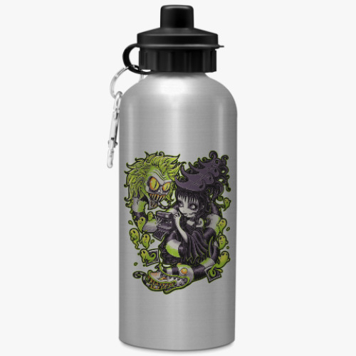Бутылка с карабином (500 мл) с принтом Битлджус и Лидия Тим Бертон