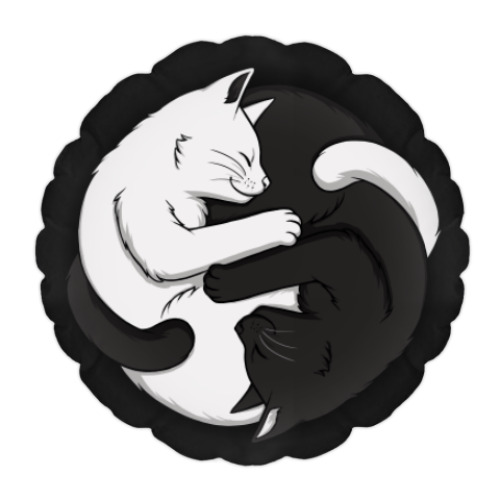 Подушка Черный и белый кот инь-ян