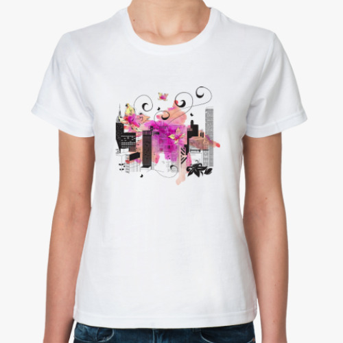 Классическая футболка с принтом Городской пейзаж