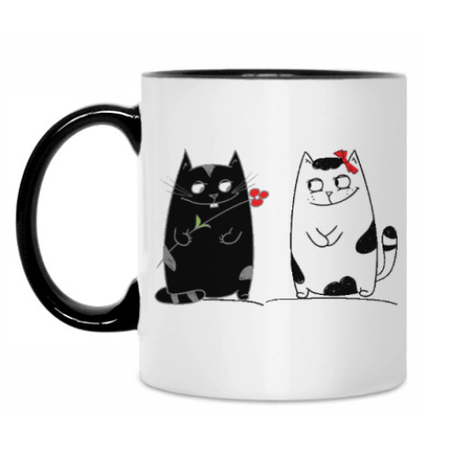 Кружка с принтом кот и кошка