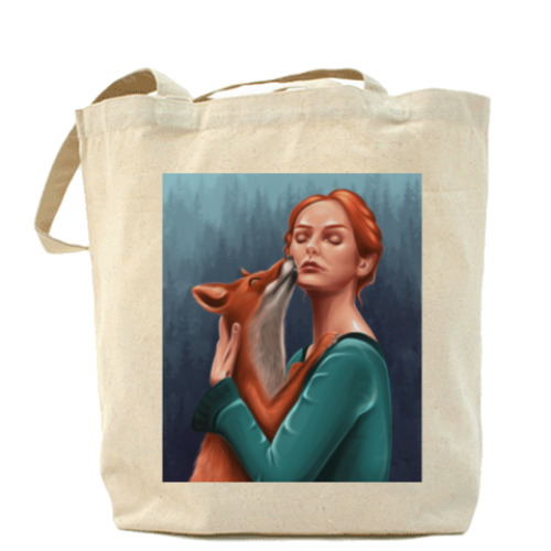 Сумка шоппер с принтом Девушка с лисой