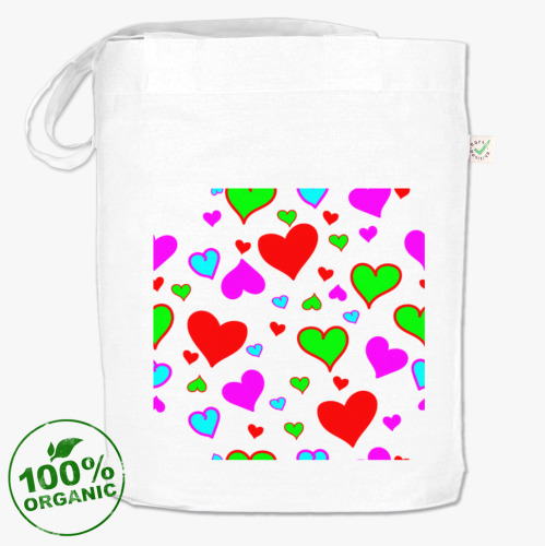 Сумка шоппер с принтом Сердечки разноцветные