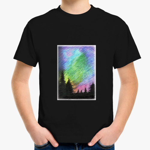 Детская футболка с принтом Лес и фантастическое небо
