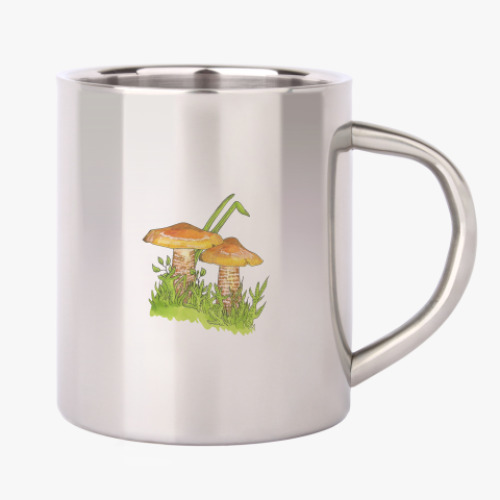 Кружка металлическая с принтом Грибы к обеду