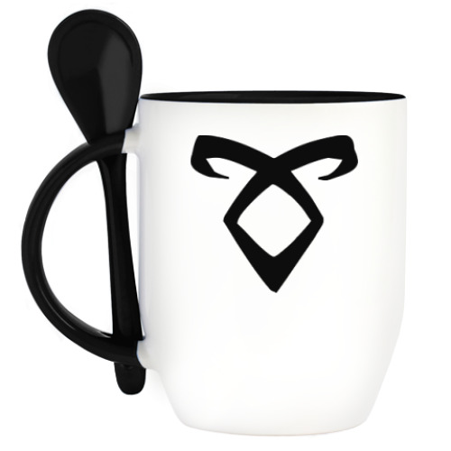 Кружка с ложкой с принтом Руна Ангельская сила