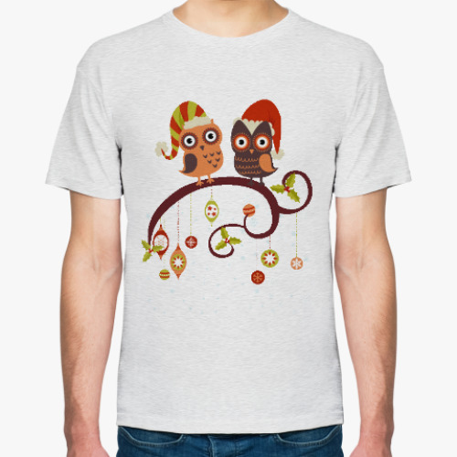 Футболка с принтом Две совы зимой