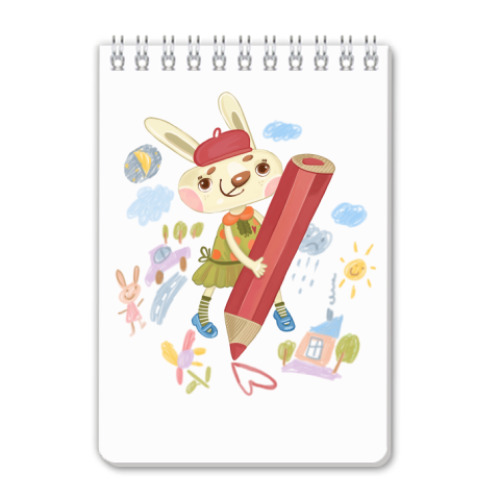 Блокнот с принтом Зайка рисует