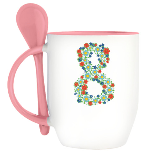 Кружка с ложкой с принтом 8 марта