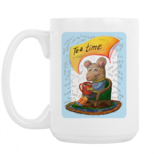 Кружка с принтом Мышонок с кружечкой чая