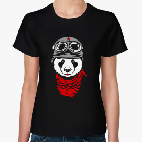 Женская футболка с принтом  Панда байкер.