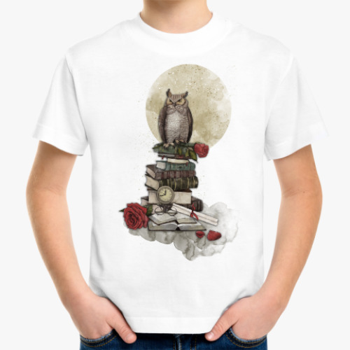 Детская футболка Мудрая сова и книги