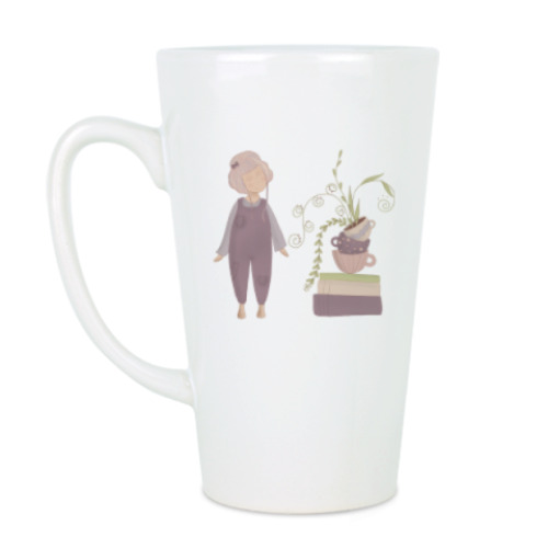 Чашка Латте с принтом  Девочка с книгами и цветочкам