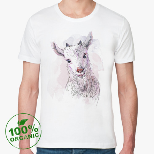 Футболка из органик-хлопка с принтом Акварельная козочка