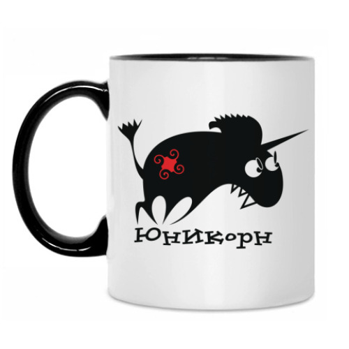 Кружка с принтом Единорог черный