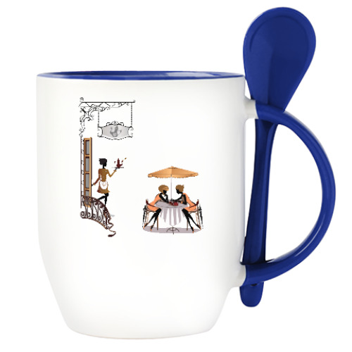 Кружка с ложкой с принтом Coffee time