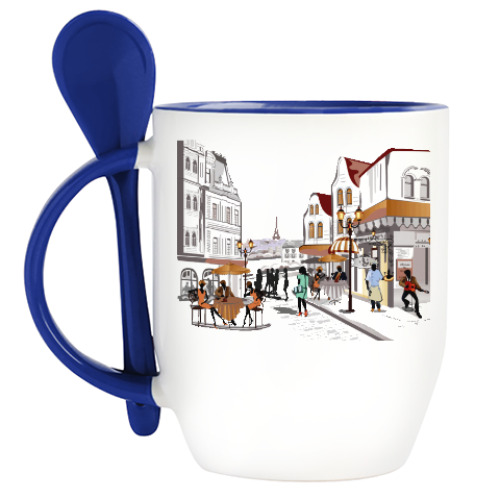 Кружка с ложкой с принтом Coffee time