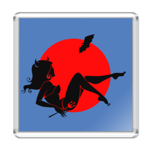 Магнит с принтом Ведьма на фоне луны